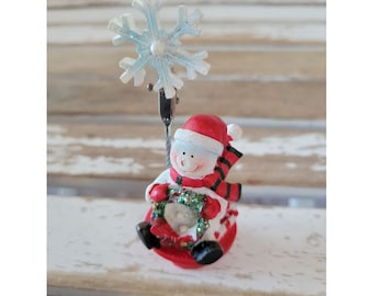 Snowman business card holder table Xmas tree holiday home decor vintage