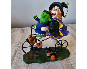 Frankenstein witch bicycle Halloween statue figurine cat funny decor cute shabby chic