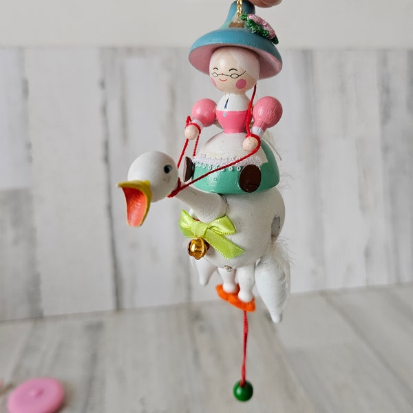 Vintage Kurt Adler mother goose wooden ornament pole string duck goose Xmas tree