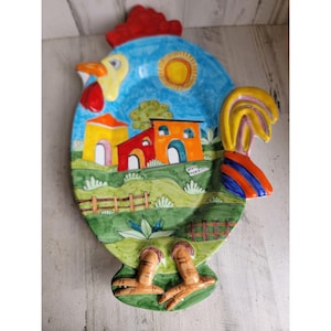 Nino Parrucca italian italy serving tray dish vintage large rooster plate collectible Italy