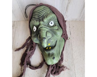 Vintage hanging Halloween goblin witch head scary prop home decor