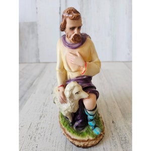 Vintage chalkware Joseph Nativity sheep Italy LB Italian AS IS religious figurine statue