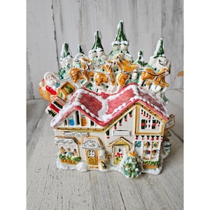 Walter brockmann tucketts toy shop vintage village musical House 1994 store reindeer sleigh North Pole rare