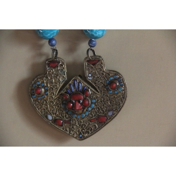 boho vintage antique india necklace heart large t… - image 4