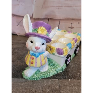 Figi ceramic Easter egg cart holder rabbit home decor