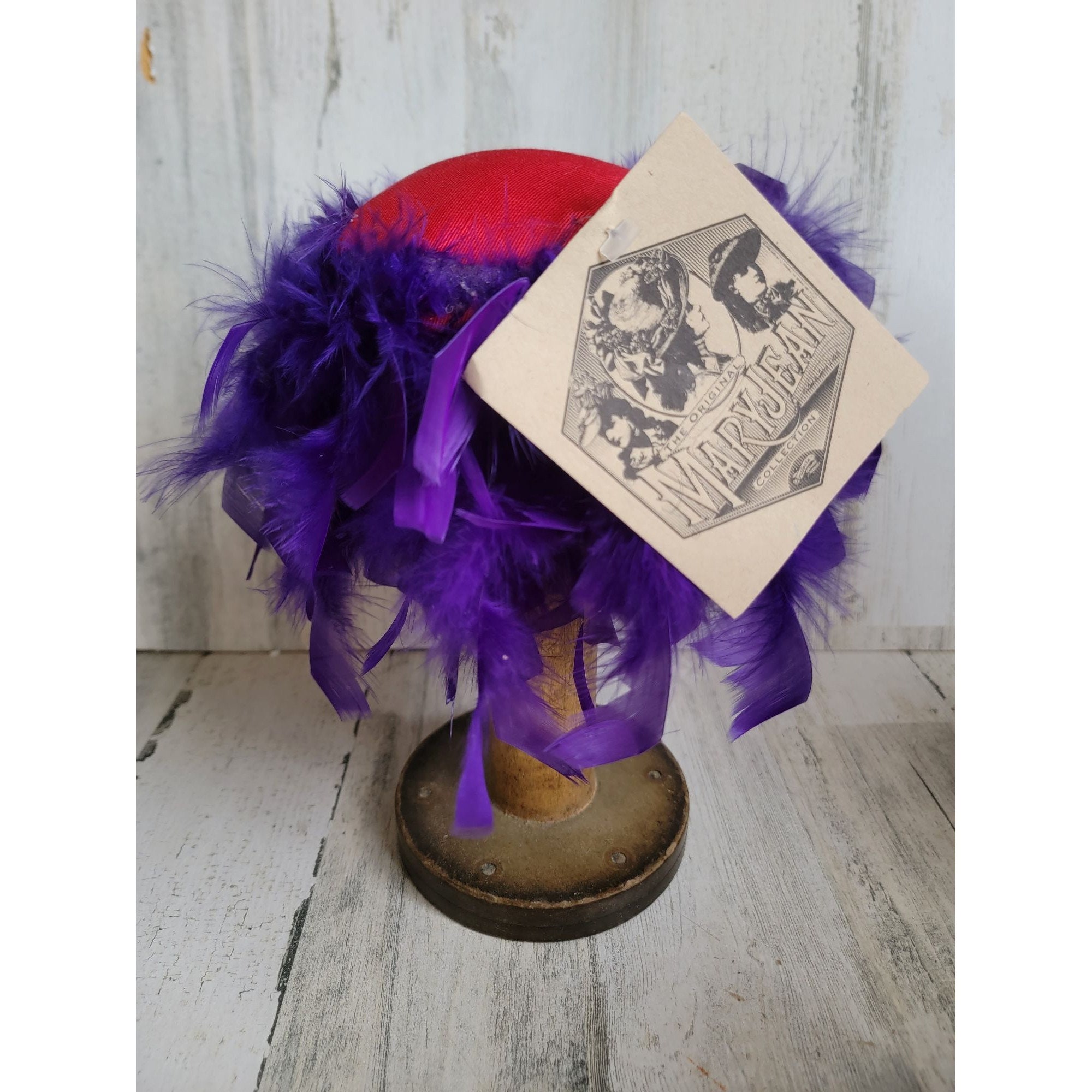Vintage RED STRAW HAT - By Maryjean Collection Large Brim Natural Straw & Red Cartwheel / Platter Summer  main image 3