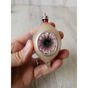 Mini vintage indent teardrop Mercury glass ornament striped blue red reflector Xmas tree