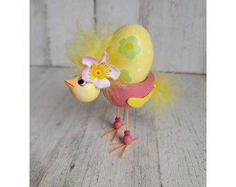 Unique girl feathered chick holding egg Easter spring decor