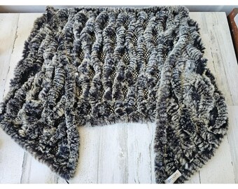 Lexus rabbit fur shawl cover up netted womens unique evening black gray