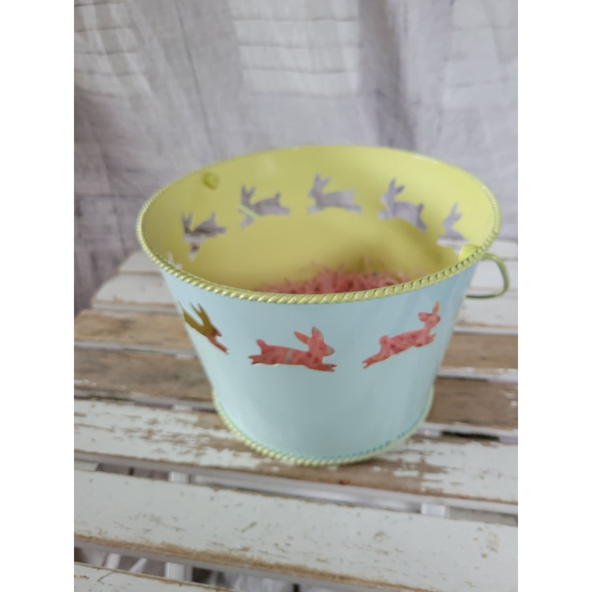 Metal Tin Easter Basket Bucket Springs Decor Bunny Rabbit Etsy
