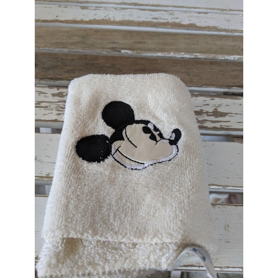 Mickey Mouse Hand Towel Wash Rag Disney Saturday Knight Embroided White 