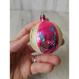 Antique flower mini ball pink striped ornament mercury Xmas tree