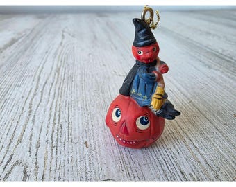 Dept 56 Polliwoggs Mini Pumpkin Witch Ornament Halloween Shabby