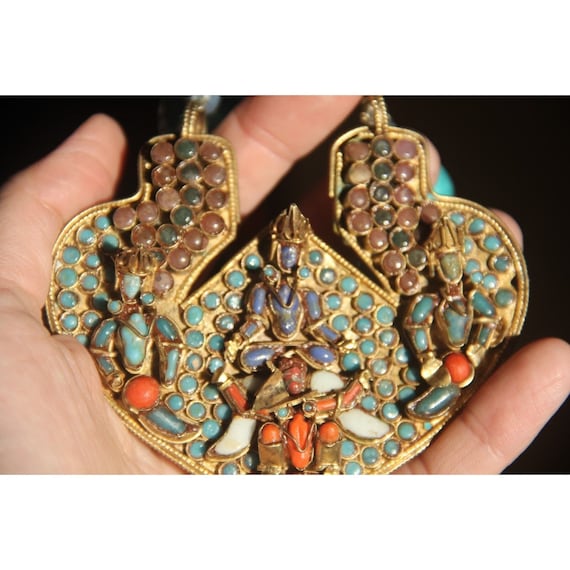 boho vintage antique india necklace heart large t… - image 6