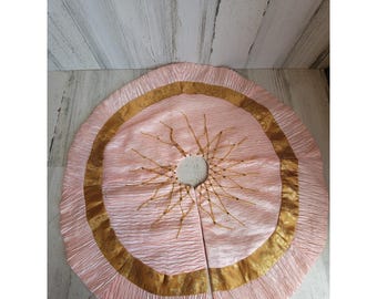 Vintage pink mini tree skirt beaded unique Xmas home decor gold trim