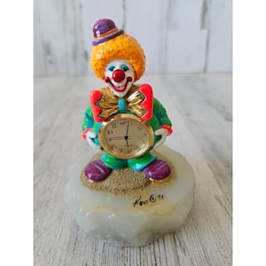 Ron Lee clown neon clock vintage 1991 gold circus figurine statue