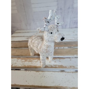 Glitter reindeer ornament shabby chic white deer Xmas home village decor kitchen