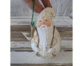 Dept 56 Father Frost Santa ornament ball Xmas holiday white stars