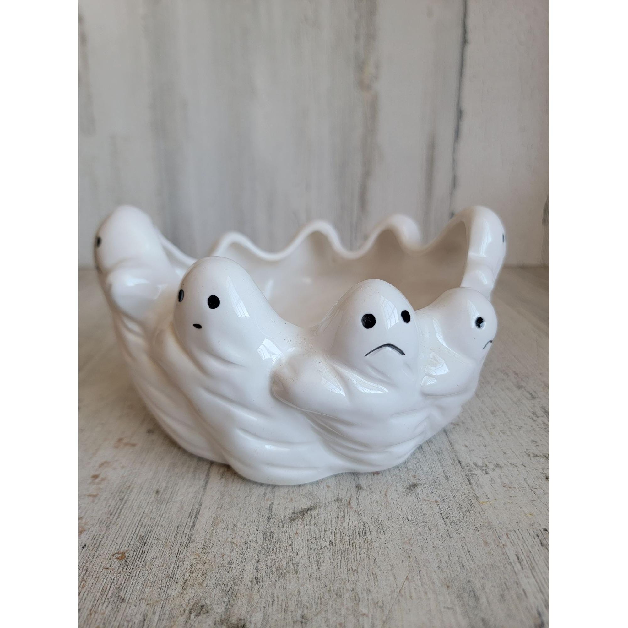 Lillian Vernon Ghost Candy Bowl Ceramic Vintage Halloween Home