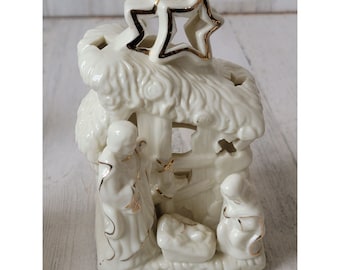 Ceramic nativity scene tea light candle holder Xmas figure