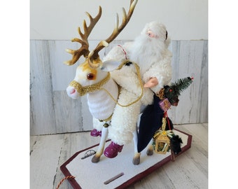 Radko ino Schaller paper mache rare reindeer Santa vintage as is Xmas decor