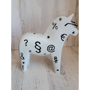 IKEA wooden white dala horse black symbols home decor glasses