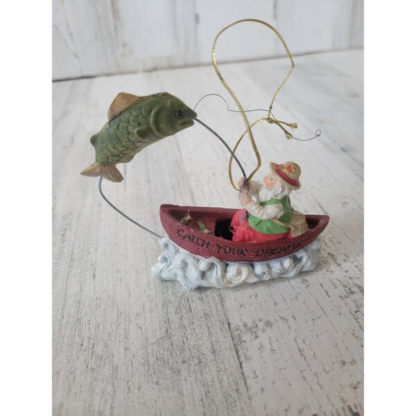 Fishing boat fish Santa ornament Xmas holiday tree