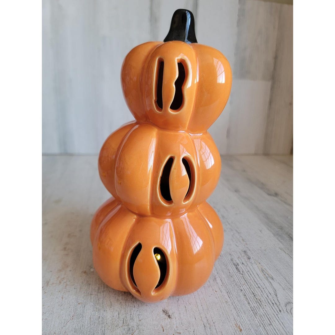 Ceramic Boo Totem Pumpkin Stack Light up Halloween Home Decor Figure ...
