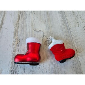 Glass Santa boot ornament glitter velvet Xmas set tree