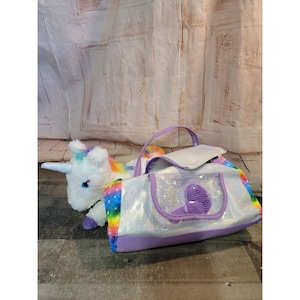 Unicorn plush bag brush toy figure stuffed animal set