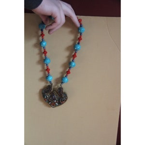 boho vintage antique india necklace heart large tribal ethnic statement pendant