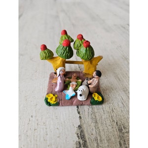 Vintage folk art nativity religious Mary Joseph Jesus statue figurine miniature