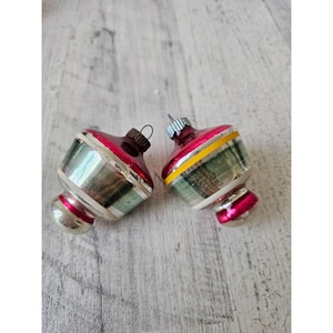 Vintage radko shiny Brite lantern Mercury glass striped green red ornament set Xmas tree