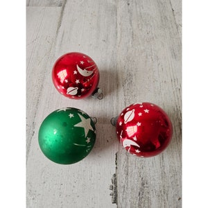 Radko shiny Brite Star Mercury glass balloon ornament Xmas red green set