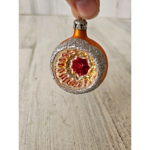Vintage yellow glitter indent ball mercury glass ornament reflector Xmas tree