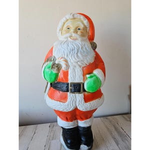 Vintage poloron jolly Santa blow mold lawn decor candy cane Xmas decor red rollie