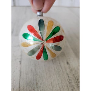 Antique Austria ball flower ornament red green Xmas tree