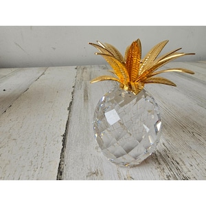 Swarovski Large pineapple crystal gold leaves vintage