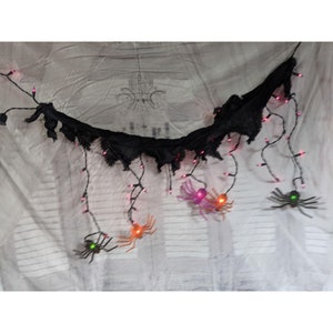 Lighted gauze spider drape light set string Halloween decor