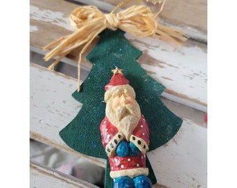 Tree Santa country folk art ornament Xmas holiday home tree decor vintage