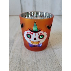 Dept 56 skeleton glass candle holder Halloween decor shabby chic bats