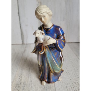 Nativity scene Shepherd boy lamb figure ceramic Xmas