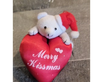 Plush teddy bear heart Merry kissmas ornament xmas Decor figure