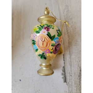Floral vase hand-painted blown glass ornament Xmas decor