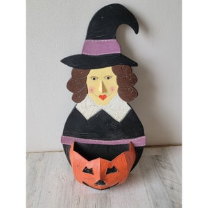 Vintage Hexe Süßigkeiten Schale Figur Halloween Kürbis hängend Wohnkultur
