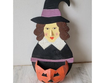 Vintage heks snoepkom figuur Halloween pompoen hangend interieur