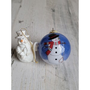 White snowman ball ornament cane broom set glitter Xmas