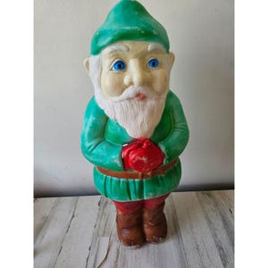 Vintage Union featherstone elf blow mold Xmas Santa green lawn decor light up