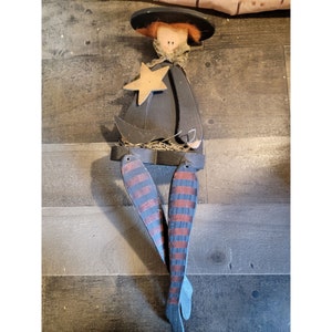 Country Folk Art Halloween witch star trick or treat hanging bookshelf decor