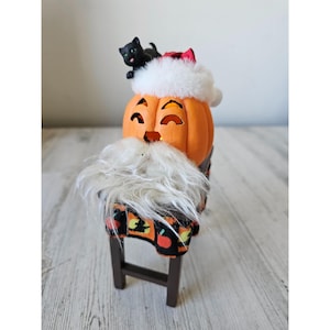 Light up mini pumpkin Halloween prop jack-o'-lantern cat decor unique